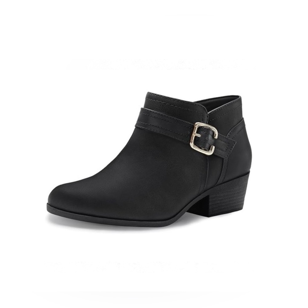 Athlefit Ankle Boots Chunky Low Heel Pointed Toe Black Booties Women's Size 6.5
